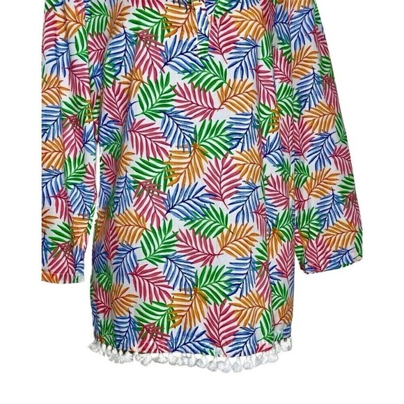 Talbots Leafy Print Popover Tunic top Size XL Long Sleeve Tassels Hem Tropical - Picture 4 of 8